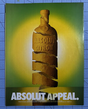 1995 Absolut Appeal Vodka Magazine Print Ad Orange Peel Bottle Art Steve Bronste